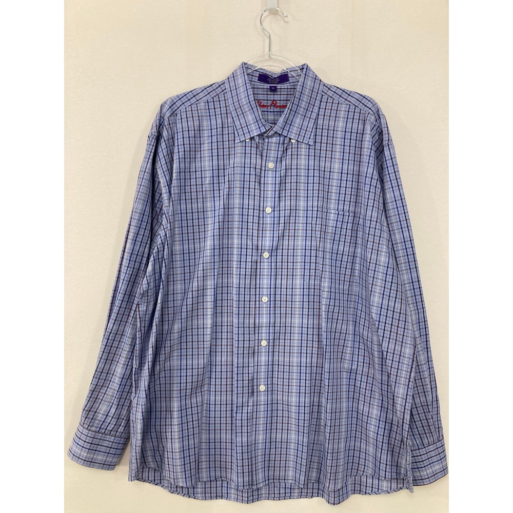 Alan Flusser Button Down Shirt XL Plaid Cotton Long Sleeve Preppy Office